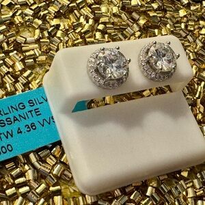 Sterling Silver Moissanite Diamond   4.36 ct VVS1 Stud Earrings